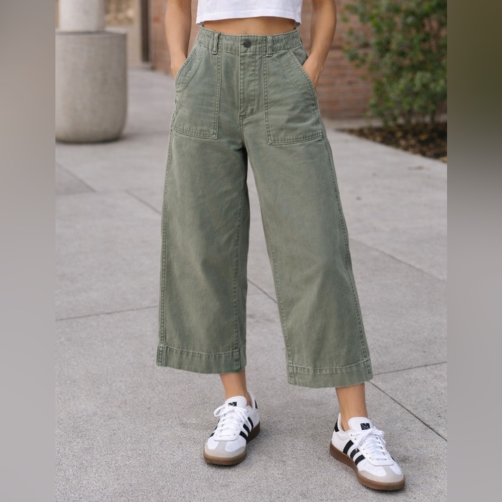 GAP Olive Green Cropped Wide-Leg Utility Pants